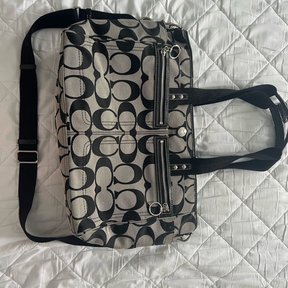 Coach Black and Gray Shoulder Bag with Signature Design
